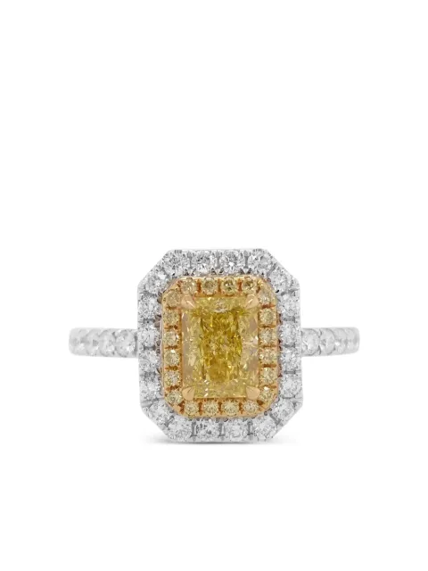 HYT Jewelry 18K white gold yellow diamond halo ring Silver R1214HR