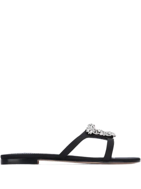 Manolo Blahnik Trinamu crystal-embellished satin flat sandals Black TRINAMUFLAT1221939