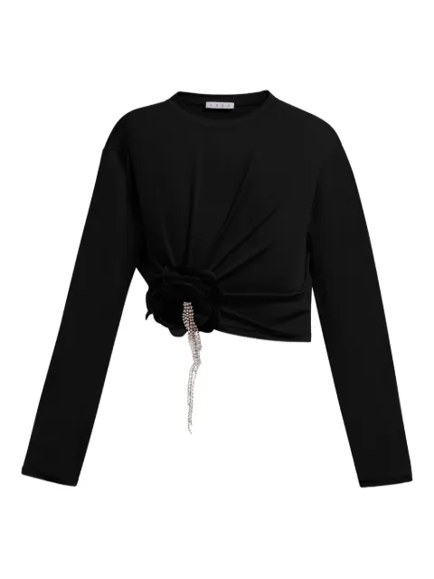 AREA crystal-flower draped top Black PF25AWTP0105FA01
