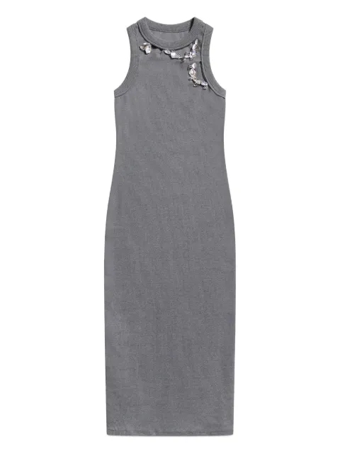AREA crystal-embellished ribbed midi dress Grey PF25AWDR0146FA01