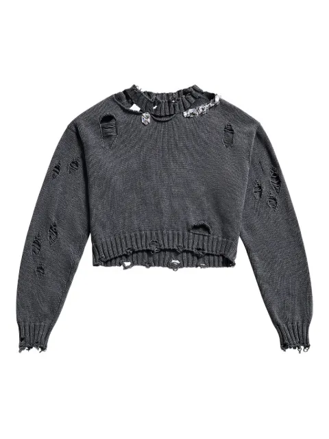 AREA crystal-embellished distressed sweater Grey PF25AWKN0023YA01