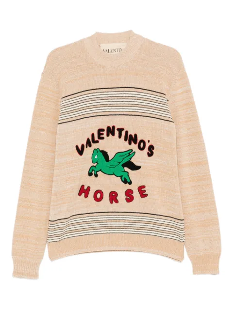 Valentino Garavani wool and cotton sweater with horse patch Neutrals VKC34EB27
