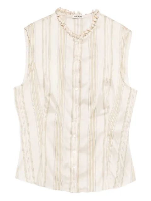 Miu Miu Pre-Owned 2000s striped ruffle-neck top Neutrals MI250KI