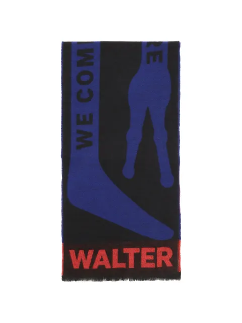 Walter Van Beirendonck graphic-print fringed scarf Black 9003