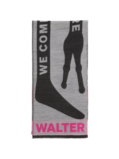 Walter Van Beirendonck graphic-knit fringed scarf Grey 9003