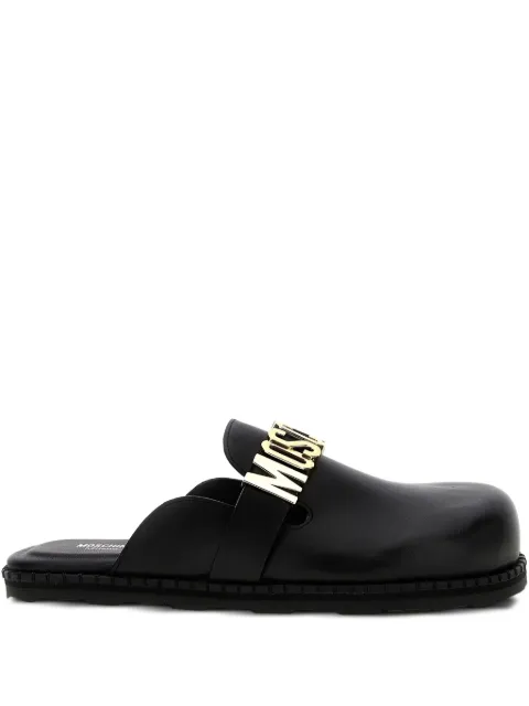 Moschino logo-plaque leather mules Black MA10162G1NMF0000