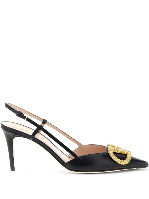 Valentino Garavani VLogo Signature slingback calfskin pumps with jewel logo 80mm Black WS0R01BAL