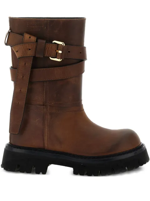 Moschino buckled leather boots Brown MA26054G1NMG0208