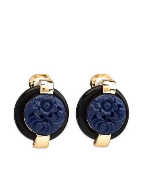 Kenneth Jay Lane carved-lapis button clip-on earrings Gold 4154EBL