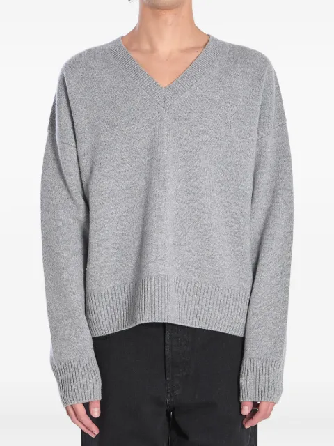AMI Paris V-neck ribbed sweater Grey UKS820KN0071