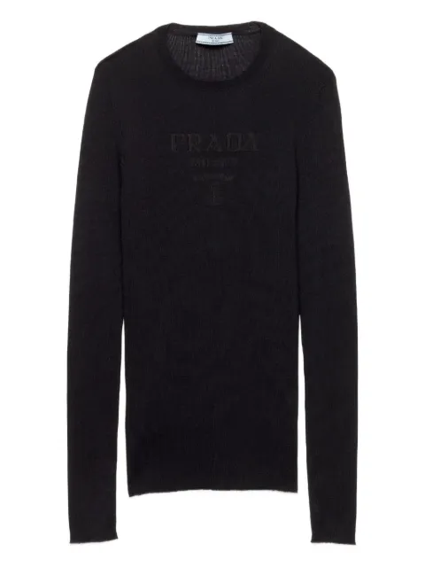 Prada Superfine ribbed intarsia-logo sweater Blue P24R1VS23211C8