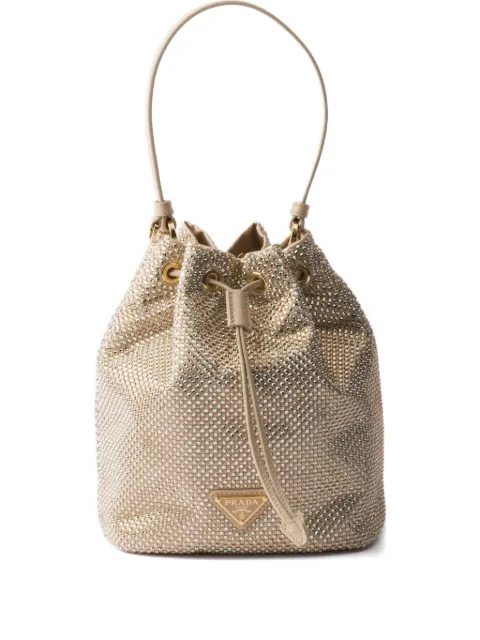Prada mini crystal-embellished drawstring bucket bag Neutrals 1BE067VOOD2HNJ