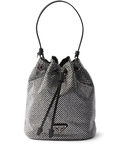 Prada mini crystal-embellished bucket bag Black 1BE067VOOD2HNJ