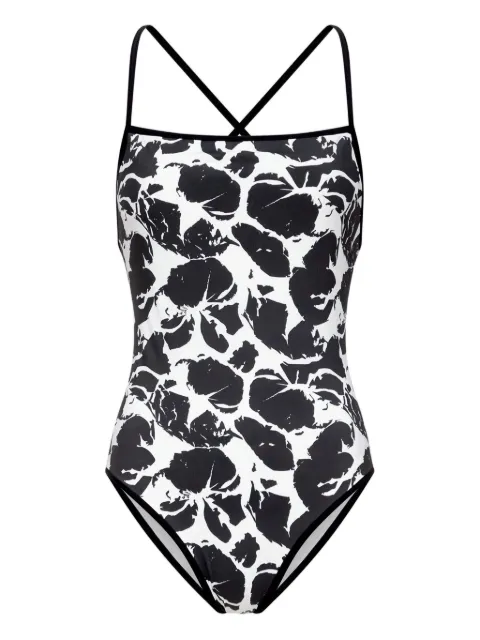 LouLou de Saison Korkem cross-strap printed swimsuit Black KORKEM