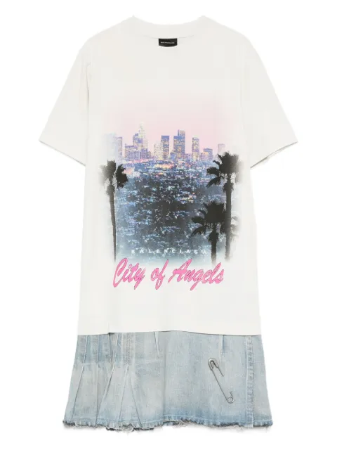 Balenciaga graphic-print layered mini dress Neutrals 838726TSWB9