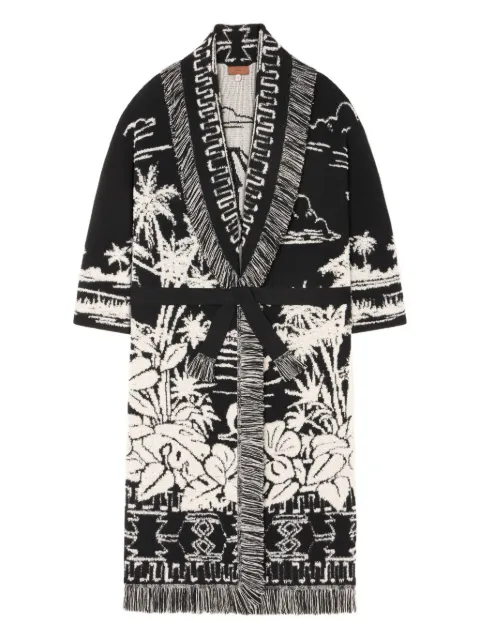 Alanui palm-tree fringe coat Black LWHQ003E25KNI003100F