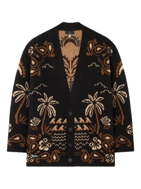 Alanui Glimpse of Eden palm-tree paisley cardigan Black LMHB027E25KNI0031064