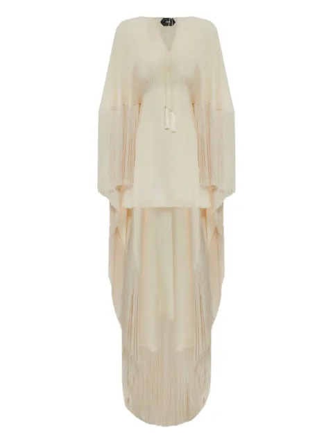 Taller Marmo 1970 fringe-trim mini dress Neutrals TMCORE21101