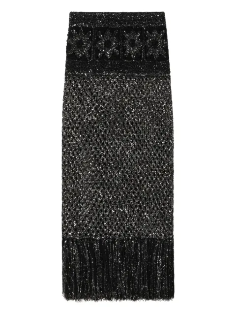 Alanui City Lights sequin-embellished fringe maxi skirt Black LWHL02EE25KNI0011078