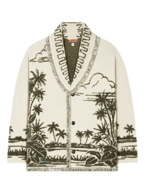 Alanui palm-tree fringed cardigan Green LMHB039E25KNI0020F56