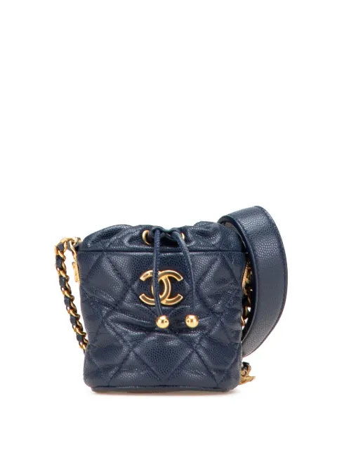CHANEL Pre-Owned 2021-2025 Mini Quilted Caviar Medallion Charms Drawstring bucket bag Blue UN9N1H6B4BGJBR6N
