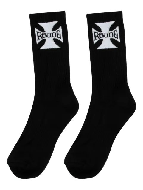RHUDE logo ribbed socks Black RHPF25S002750