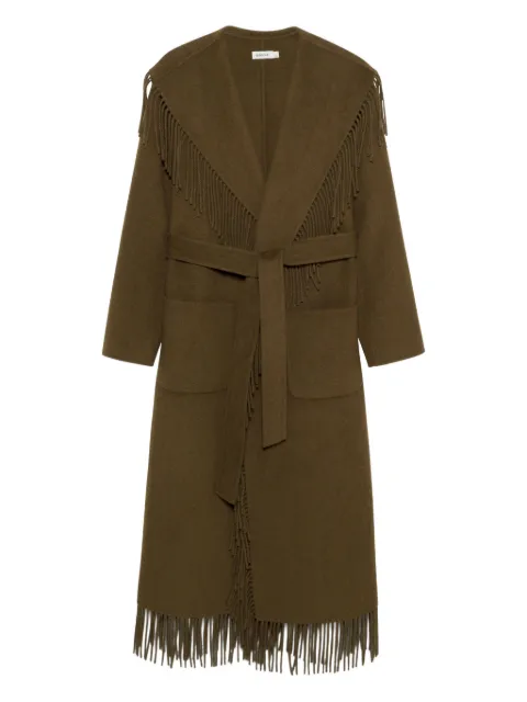 SIMKHAI Carrie fringe-trimmed belted coat Brown 5256031WLCHCLT