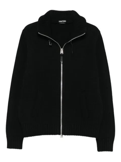 TOM FORD zip-front ribbed wool jacket Black KZL018YMW099
