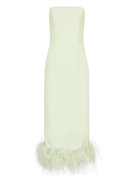 16Arlington Minelli feather-trim midi dress Green DMD648AW2504CREPEPISTACCHIO