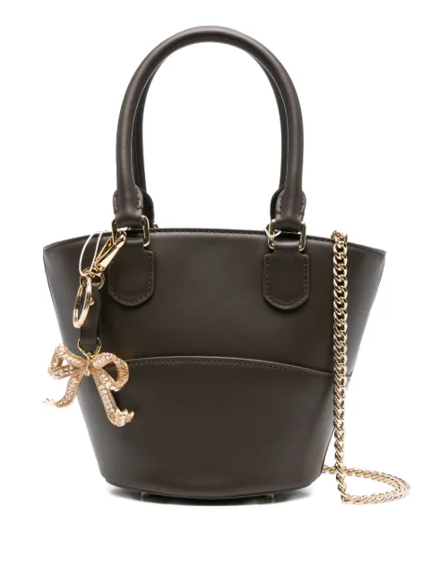 Self-Portrait bow-charm leather bucket bag Brown PF25314BR