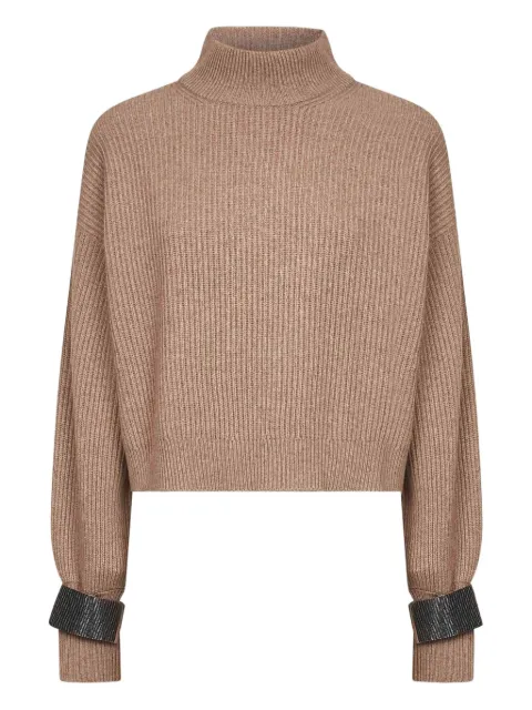 Brunello Cucinelli high-neck embellished-cuff sweater Brown M12723304C077