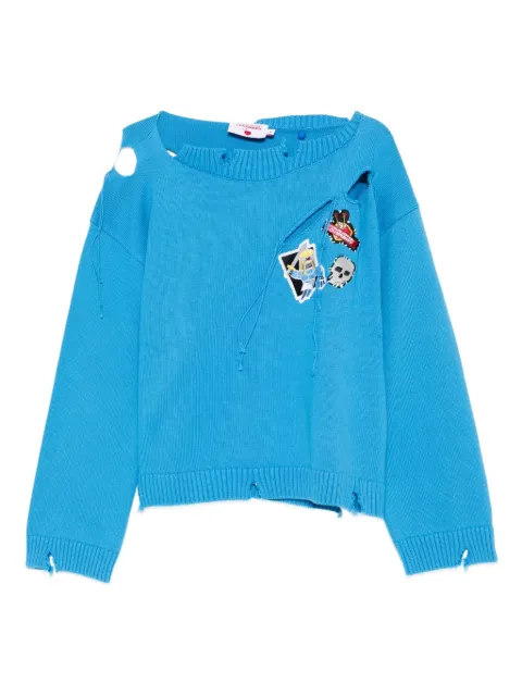 Charles Jeffrey Loverboy patch-detail distressed-effect sweater Blue 054091601