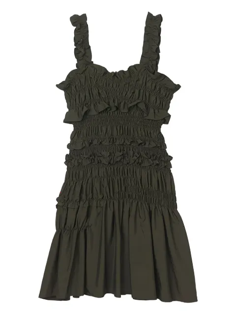 Cecilie Bahnsen smocked ruffled dress Green OONADRESSLUSTREPARACHUTEFORESTGREEN