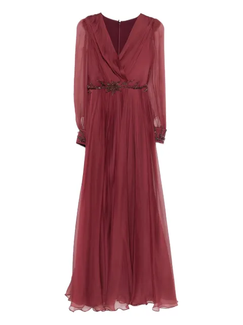 M.Marquise Michalea embellished pleated dress Red MICHAELABURGUNDY