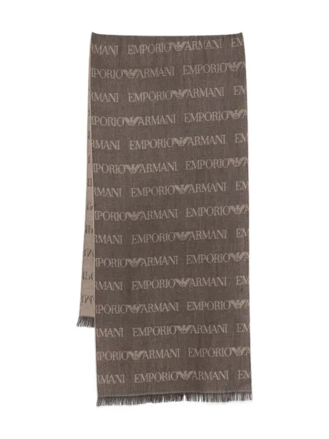 Emporio Armani logo-pattern wool-blend scarf Brown EM004238AF21541