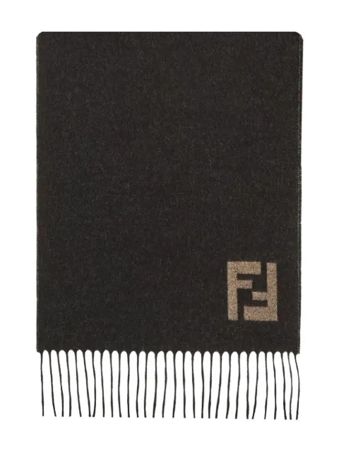 FENDI fringed logo-detail scarf Brown FXS734
