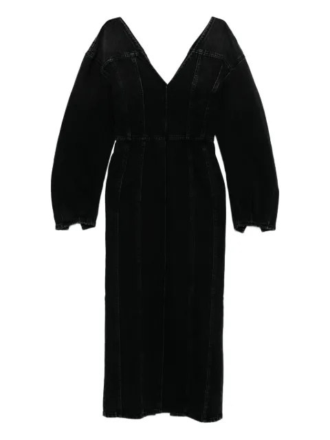 Haikure V-neck puff-sleeve midi dress Black HEW08097DF174
