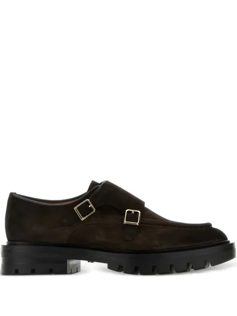 Santoni double-buckle suede monk shoes Brown WUCU59605NERNHSY