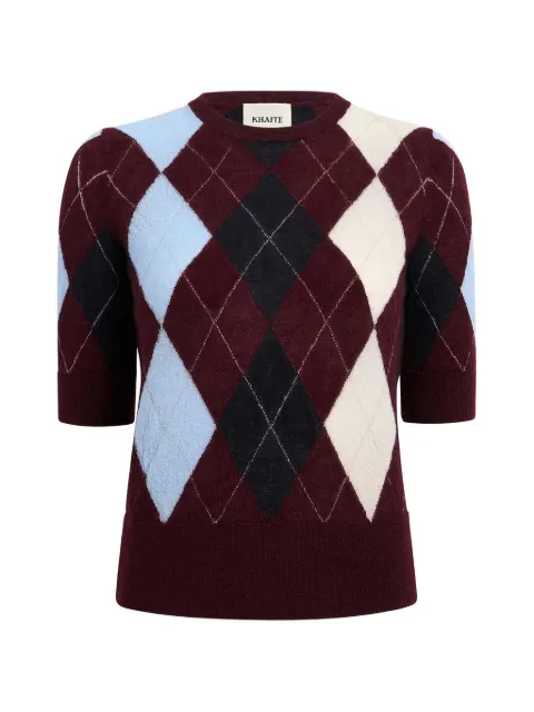 KHAITE diamond-pattern short-sleeve top Red 18054655880