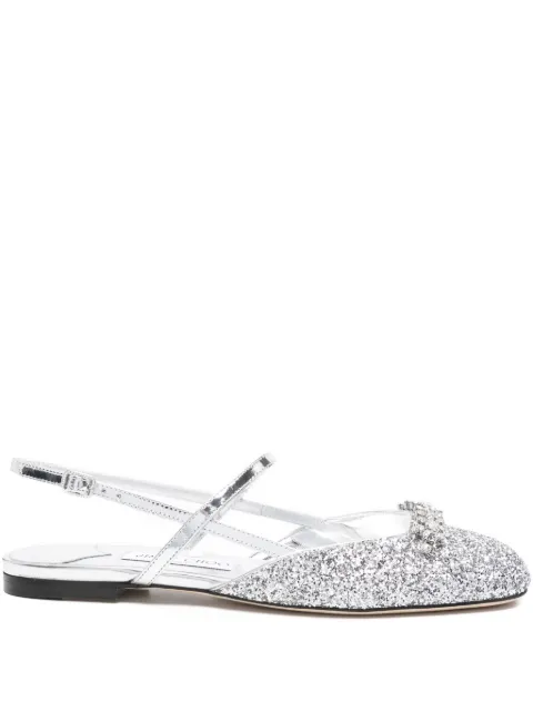 Jimmy Choo Belinda glitter-embellished slingback sandals Silver BELINDASBFLATJDP