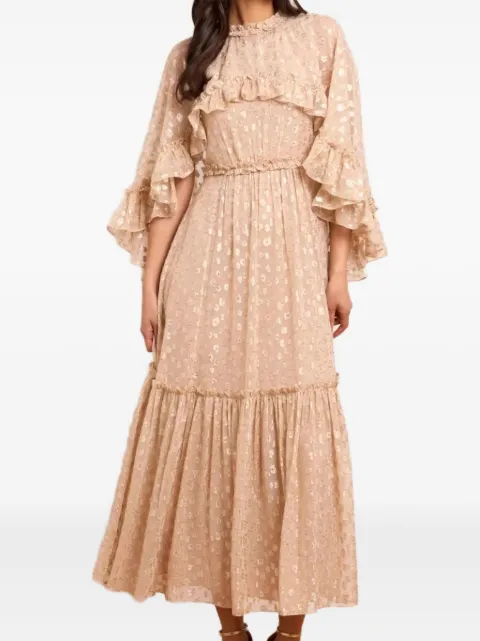 Needle & Thread Harper cape-sleeve ruffled midi dress Neutrals DGCPB1RPF25BSC