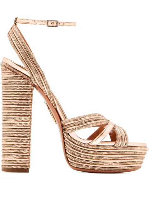 Aquazzura 140mm Sundance Sparkle embellished platform sandals Pink SPKHIGB0LAM