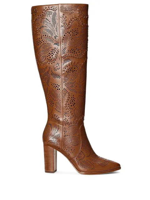 Lauren Ralph Lauren floral-lasercut leather boots Brown 802872640002