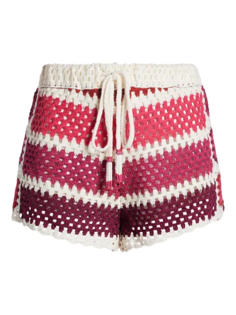 FARM Rio striped-pattern crochet shorts White 336305