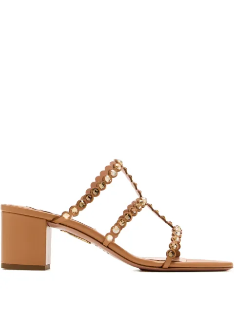 Aquazzura 50mm Tequila crystal-embellished block-heel sandals Brown TQLMIDS1NAP