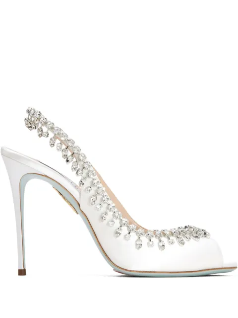 Aquazzura 105mm Temptation crystal-embellished slingback sandals White TCSHIGBRSAT