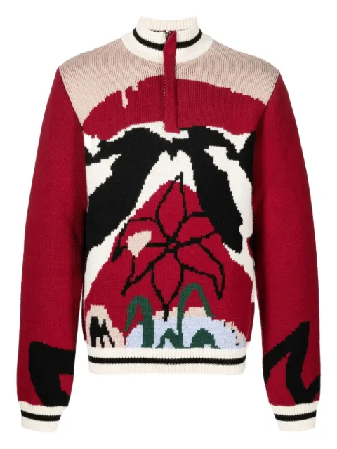 Bethany Williams abstract-floral half-zip sweater Red BWBX34D009