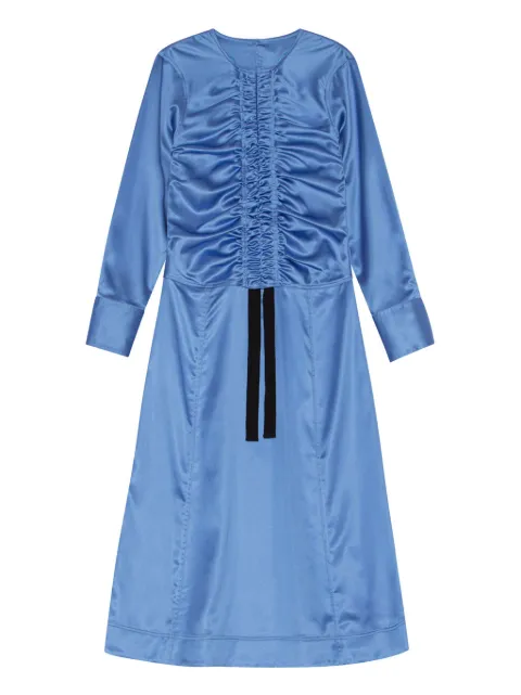 GANNI ruched-detail satin midi dress Blue F7344