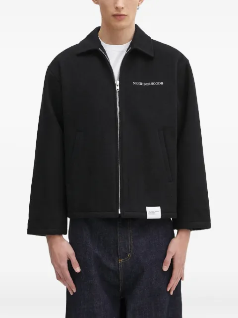 Neighborhood Melton logo-emblem zip-up shirt jacket Black 242ZANHJKM01