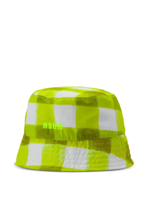 MSGM checked-pattern logo-embroidered bucket hat Yellow 3242MDL104227360